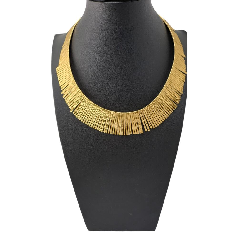 Vintage Gold Fringe Collar Necklace Bronz Italy Dyadema Statement